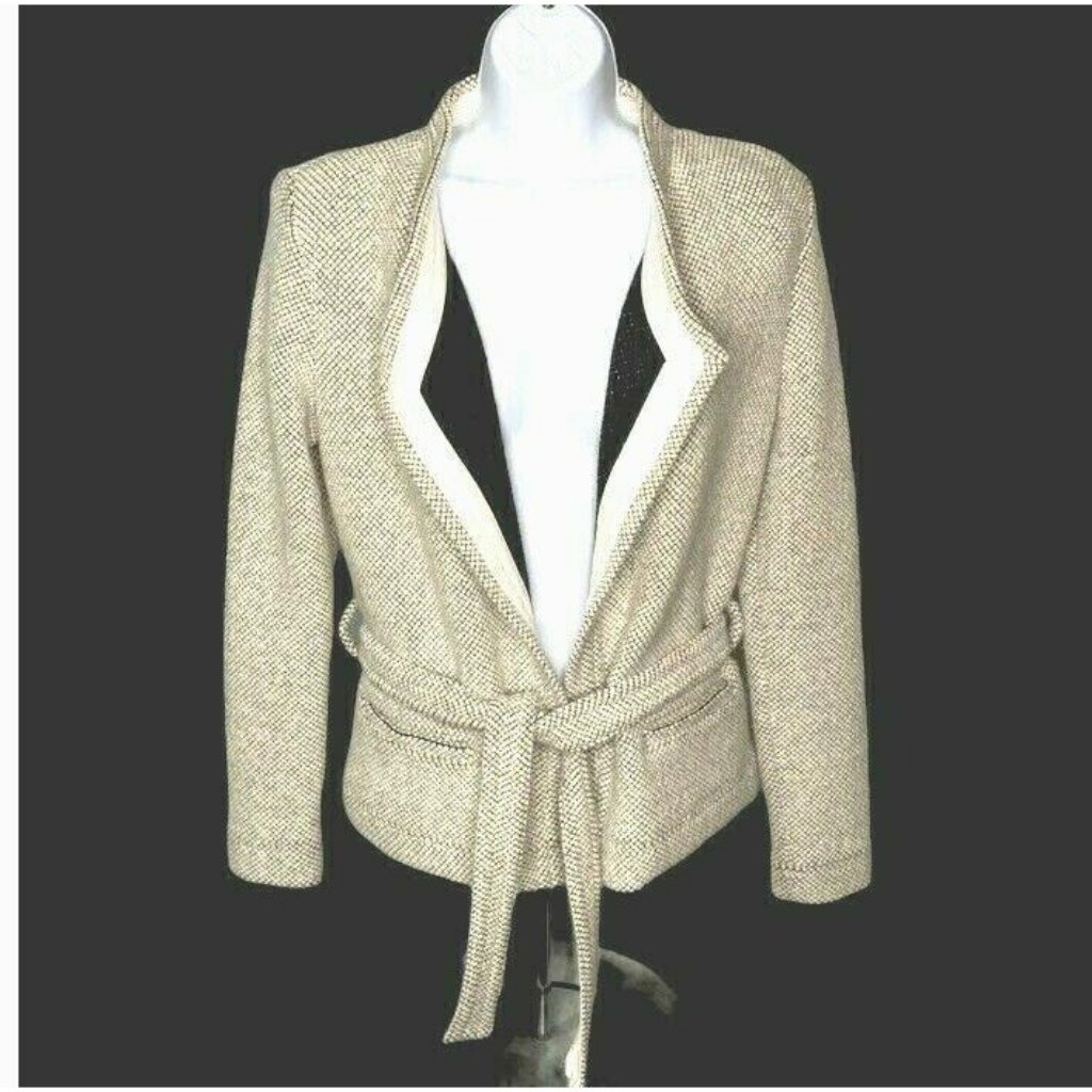 Iro Paris Sz 8 Wool Blend Leather Trim Cream Black